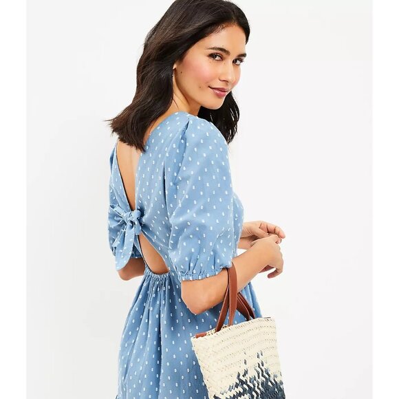 Ann Taylor Petite Clip Tie Back Flounce Swing Dress 00P - Picture 4 of 4